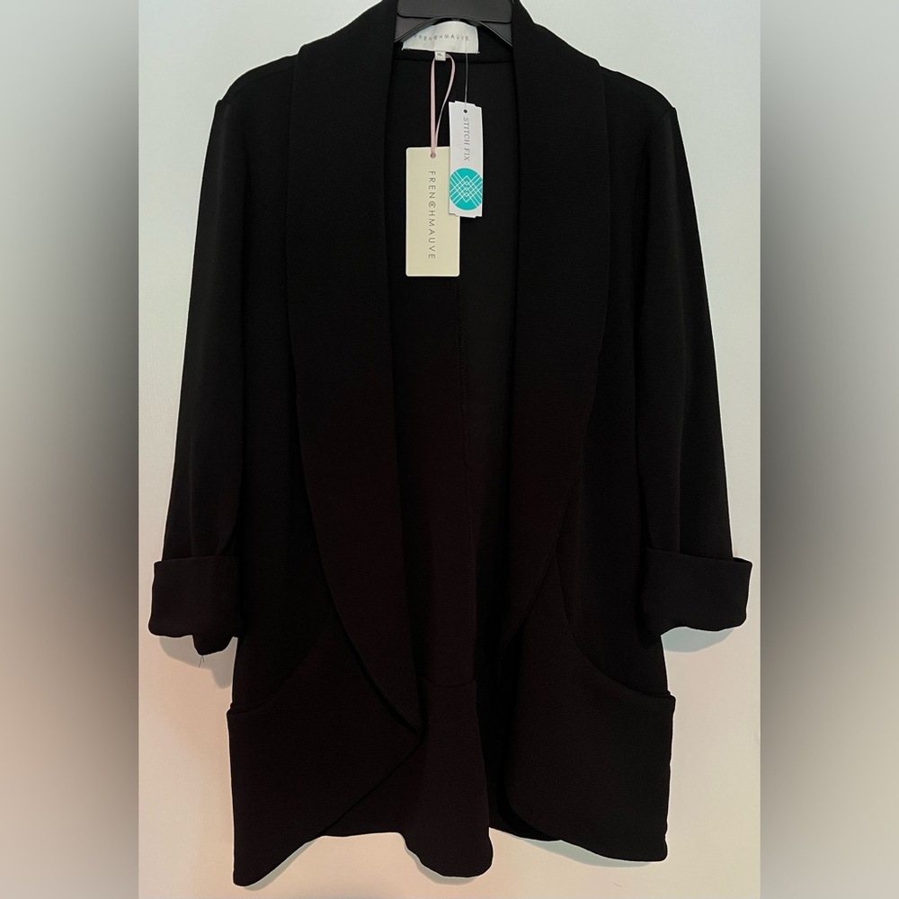 NWT- Frenchmauve Knit Tunic Black Blazer with Rolled Sleeves